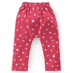Babyhug Cotton Full Length Diaper Pants Stripes & Floral Print Pack of 3- Pink & Red