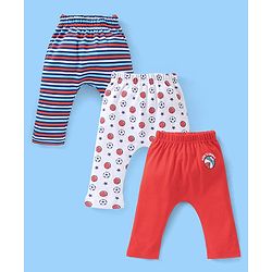 Babyhug Cotton Knee Length Diaper Pants Football Print Pack of 3 - Red & Blue