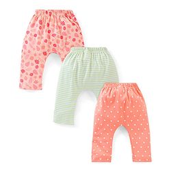 Babyhug Cotton Diaper Pants Striped & Printed Pack of 3 - Peach Blue & Pink