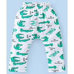 Babyhug Cotton Full Length Diaper Pants Stripes & Alligator Print Pack of 3- Blue Green & White