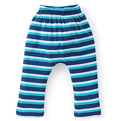 Babyhug Cotton Full Length Diaper Pants Stripes & Alligator Print Pack of 3- Blue Green & White