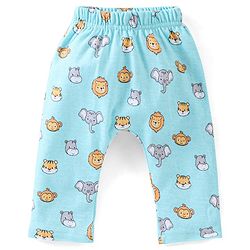 Babyhug Cotton Full Length Diaper Pants Stripes & Lion Print Pack of 3 - Blue Grey & Yellow