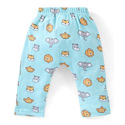 Babyhug Cotton Full Length Diaper Pants Stripes & Lion Print Pack of 3 - Blue Grey & Yellow