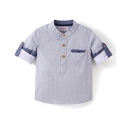 Babyhug Cotton Woven Full Sleeves Shirt with Utility Pocket & Floral Print - White & Blue
