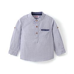 Babyhug Cotton Woven Full Sleeves Shirt with Utility Pocket & Floral Print - White & Blue