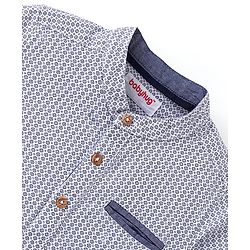 Babyhug Cotton Woven Full Sleeves Shirt with Utility Pocket & Floral Print - White & Blue