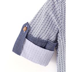 Babyhug Cotton Woven Full Sleeves Shirt with Utility Pocket & Floral Print - White & Blue