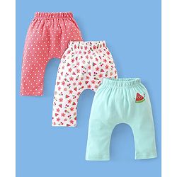 Babyhug Cotton Full Length Diaper Pants Dot & Floral Print Pack of 3- Blue Pink & White