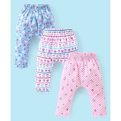 Babyhug Cotton Knee Length Diaper Pants Checks & Floral Print Pack of 3- Blue Pink & White