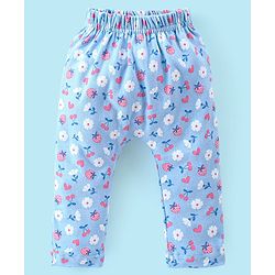 Babyhug Cotton Knee Length Diaper Pants Checks & Floral Print Pack of 3- Blue Pink & White