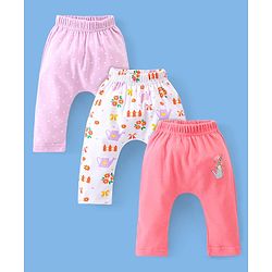 Babyhug Cotton Ankle Length Diaper Pants Floral & Dot Print Pack of 3- Pink White & Purple