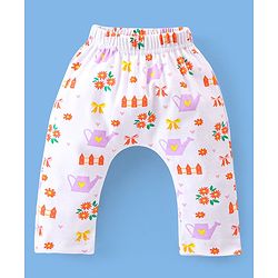 Babyhug Cotton Ankle Length Diaper Pants Floral & Dot Print Pack of 3- Pink White & Purple