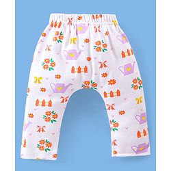 Babyhug Cotton Ankle Length Diaper Pants Floral & Dot Print Pack of 3- Pink White & Purple