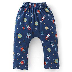 Babyhug Full Length Cotton Diaper Pants Astronaut Print Pack of 3 - Red & Blue
