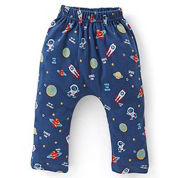 Babyhug Full Length Cotton Diaper Pants Astronaut Print Pack of 3 - Red & Blue