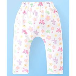 Babyhug Cotton Full Length Diaper Pants Butterfly & Floral Print Pack Of 3- Yellow White & Purple