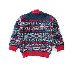 Babyhug Knitted Full Sleeves Striped Design Sweater Set with Cap & Booties - Red & Navy Blue