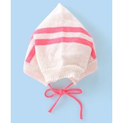 Babyhug Full Sleeves Striped Sweater Sets with Cap and Booties - Red & White