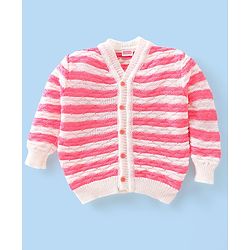 Babyhug Full Sleeves Striped Sweater Sets with Cap and Booties - Red & White