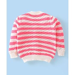 Babyhug Full Sleeves Striped Sweater Sets with Cap and Booties - Red & White