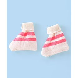 Babyhug Full Sleeves Striped Sweater Sets with Cap and Booties - Red & White
