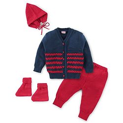 Babyhug Knit Full Sleeves Baby Sweater Set - Navy & Red