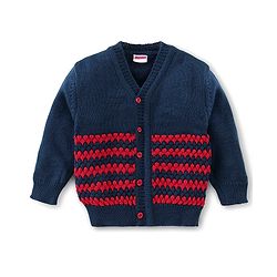 Babyhug Knit Full Sleeves Baby Sweater Set - Navy & Red