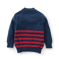 Babyhug Knit Full Sleeves Baby Sweater Set - Navy & Red