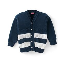 Babyhug Knit Full Sleeves Sweater Set Striped - Navy Blue & White