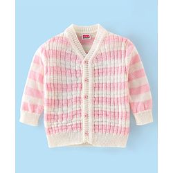 Babyhug Full Sleeves Baby Sweater Set with Cap & Booties Striped Design - Pink