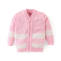 Babyhug Full Sleeves Sweater Set Striped with Cap - Pink