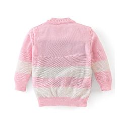 Babyhug Full Sleeves Sweater Set Striped with Cap - Pink