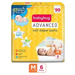 Babyhug Advanced Pant Style Diaper Medium - 6 Pieces, Honeycomb Technology, Cottony Soft Diaper with 3D Leak Guard, Latex & Alcohol Free, Anti-rash & Gentle
