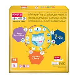 Babyhug Advanced Pant Style Diaper Medium - 6 Pieces, Honeycomb Technology, Cottony Soft Diaper with 3D Leak Guard, Latex & Alcohol Free, Anti-rash & Gentle