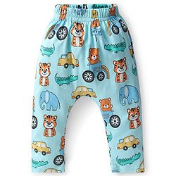Babyhug Cotton Knee Length Diaper Pants Striped & Wild Animals Printed Pack of 3 - Yellow & Blue