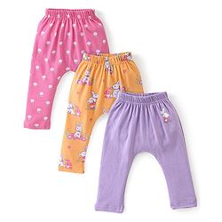 Babyhug Cotton Knit Full Length Diaper Pants Floral Printed Pack of 3 - Multicolour