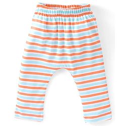Babyhug Cotton Full Length Diaper Pants Striped & Elephant Printed Pack of 3 - Orange & Blue