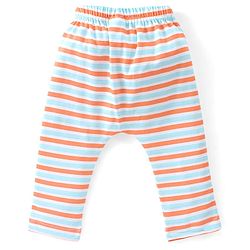 Babyhug Cotton Full Length Diaper Pants Striped & Elephant Printed Pack of 3 - Orange & Blue