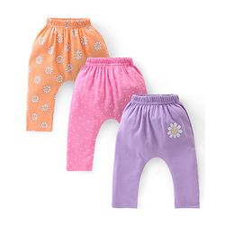 Babyhug Cotton Knee Length Diaper Leggings Floral Print Pack of 3 - Pink & Lilac