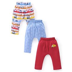 Babyhug Cotton Full Length Diaper Pants Pack of 3 - Red & Blue