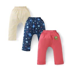 Babyhug Cotton Knit Full Length Diaper Pants Planets Print Pack of 3 - Multicolour