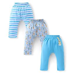 Babyhug Full Length Cotton Diaper Pants Giraffe Print Pack of 3 - Blue