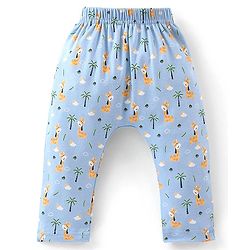 Babyhug Full Length Cotton Diaper Pants Giraffe Print Pack of 3 - Blue