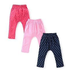 Babyhug Cotton Full Length Diaper Leggings Polka Dots Printed Pack of 3 - Pink & Navy Blue