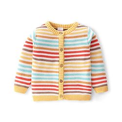 Babyhug Organic Cotton Full Sleeves Striped Baby Sweater Set with Cap - Multicolor