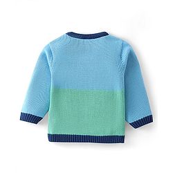 Babyhug Organic Cotton Knit Full Sleeves Baby Sweater Set with Cap & Tractor Design - Blue