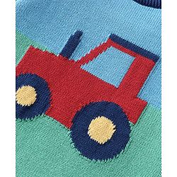 Babyhug Organic Cotton Knit Full Sleeves Baby Sweater Set with Cap & Tractor Design - Blue
