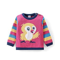 Babyhug Organic Cotton Knit Full Sleeves Baby Sweater Set with Cap & Bird Design - Pink & Blue