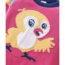 Babyhug Organic Cotton Knit Full Sleeves Baby Sweater Set with Cap & Bird Design - Pink & Blue
