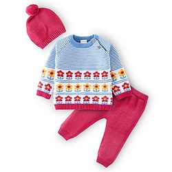 Babyhug Organic Cotton Full Sleeves Sweater Set with Floral Design - Pink